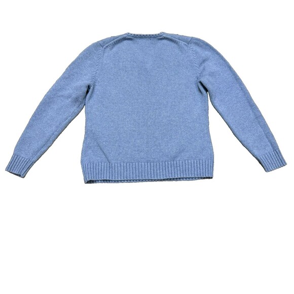 Lands End Women's Sweater M 10-12 Country Blue V-Neck 100% Cotton Knit Pullover - Picture 2 of 5